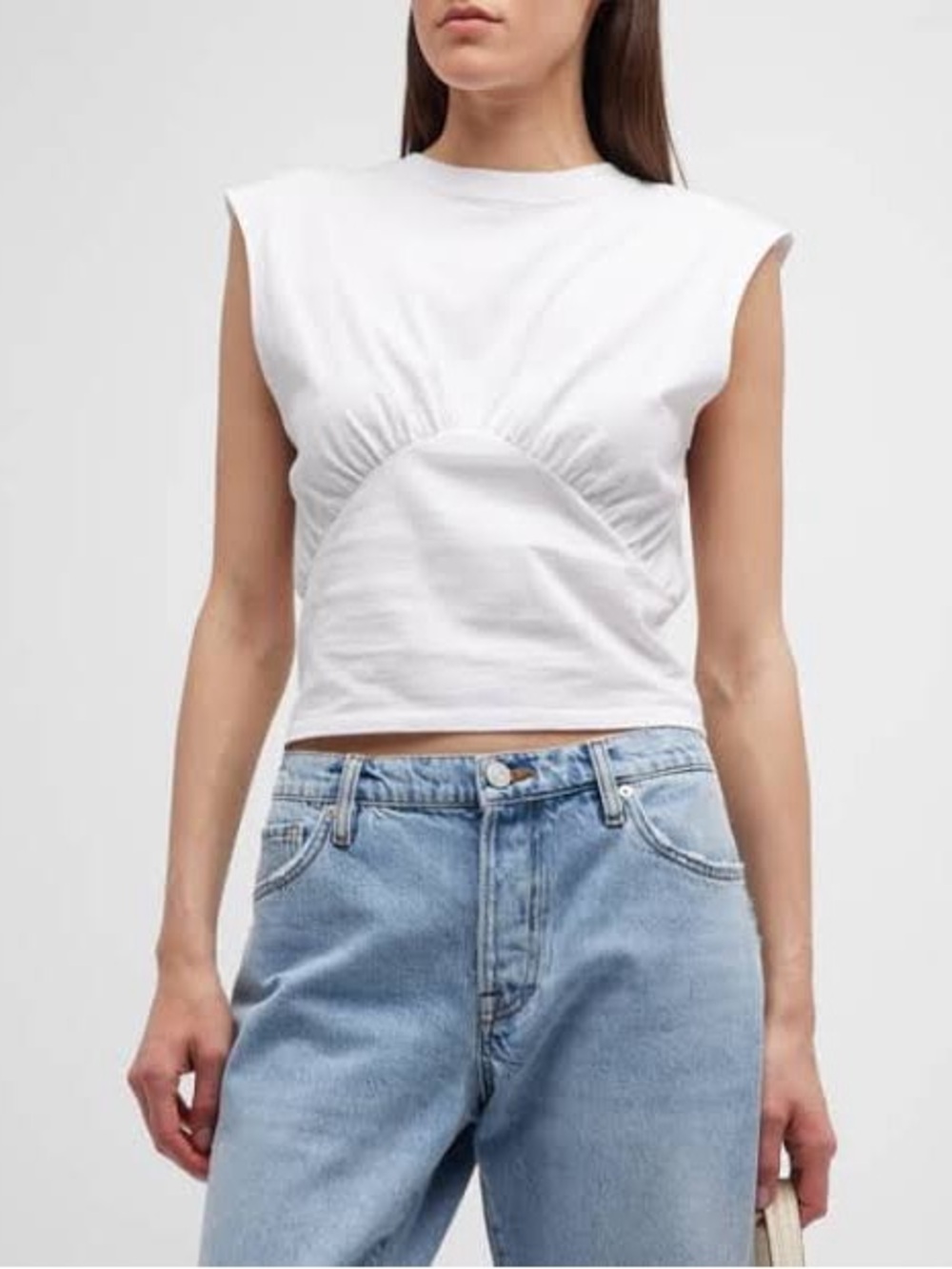 Frame Empire Sleeveless Corseted Tank Top in crisp white organic cotton small
